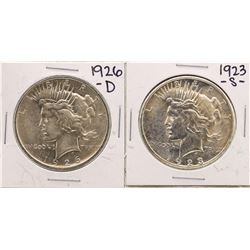 lot of 1923-S & 1926-D $1 Peace Silver Dollar Coins