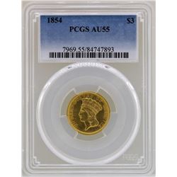 1854 $3 Indian Princess Head Gold Coin PCGS AU55