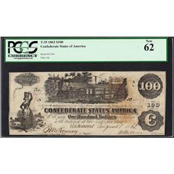 1862 $100 Confederate States of America Note T-39 PCGS New 62