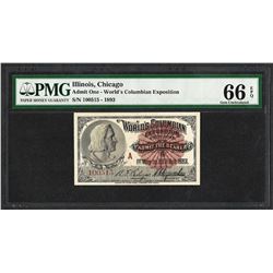 1893 World's Columbian Exposition Ticket Columbus PMG Gem Uncirculated 66EPQ