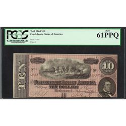 1864 $10 Confederate States of America Note T-68 PCGS New 61PPQ