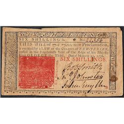 March 25, 1776 New Jersey Six Shillings Colonial Currency Note
