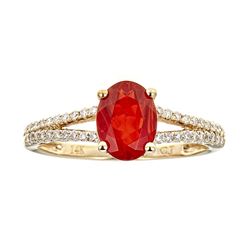 0.87 ctw Fire Opal and Diamond Ring - 14KT Yellow Gold