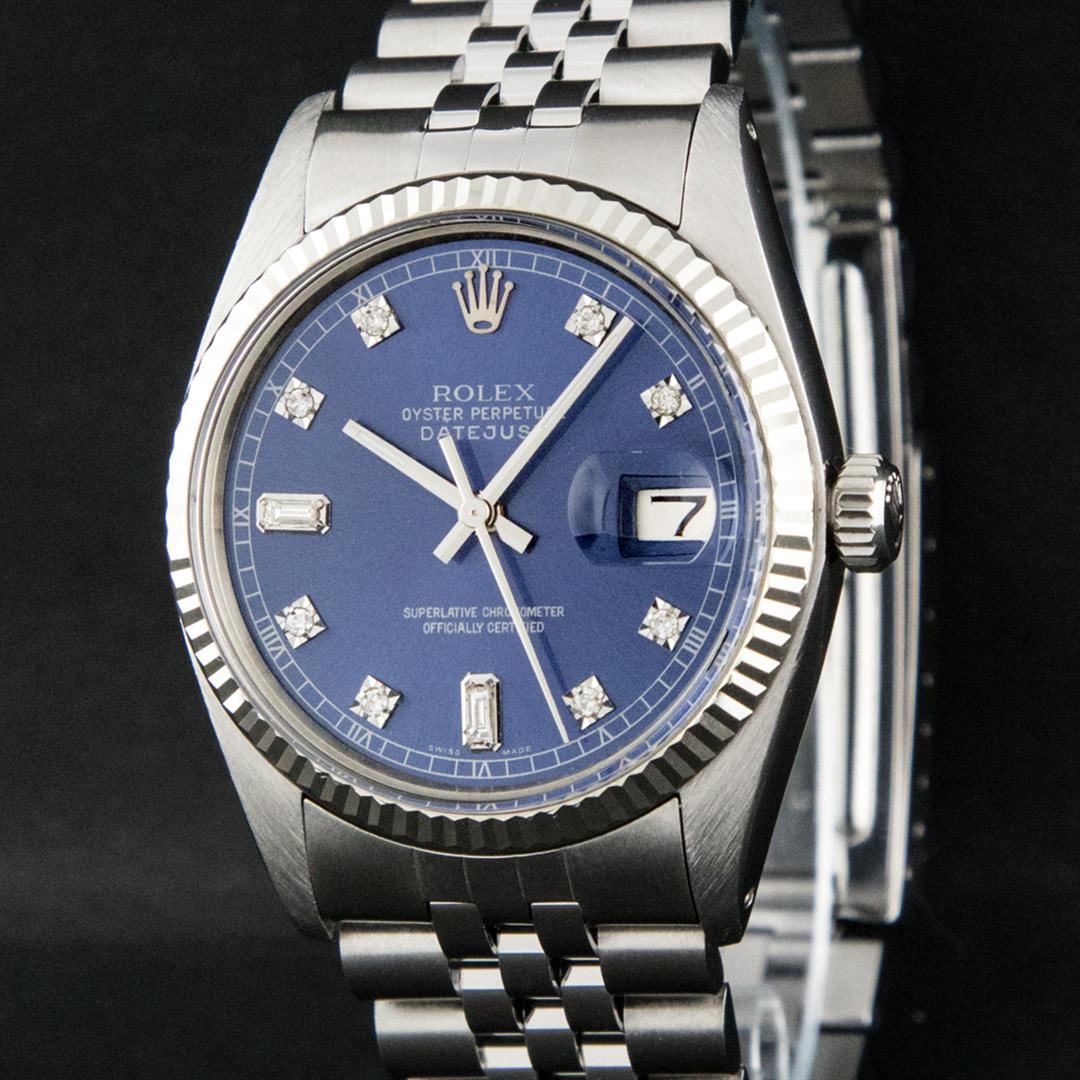Rolex Stainless Steel Blue Diamond And White Fluted Datejust Mens ...