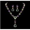 Image 1 : 214.25 ctw Multi Gemstone Earrings and Necklace Suite - 18KT White Gold