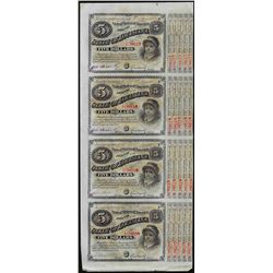 Uncut Sheet of (4) State of Louisiana Baby Bond Obsolete Notes