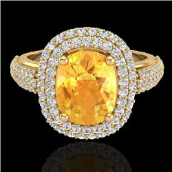 3.50 CTW Citrine & Micro Pave VS/SI Diamond Halo Ring 14K Yellow Gold - REF-98K2W - 20716