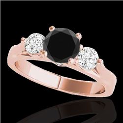 1.75 CTW Certified VS Black Diamond 3 Stone Ring 10K Rose Gold - REF-96Y5K - 35380