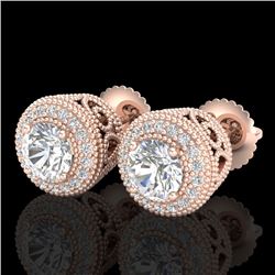 1.55 CTW VS/SI Diamond Solitaire Art Deco Stud Earrings 18K Rose Gold - REF-259N3Y - 36963