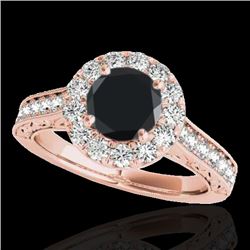 1.7 CTW Certified VS Black Diamond Solitaire Halo Ring 10K Rose Gold - REF-84T4M - 33728