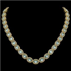 55.41 CTW Sky Topaz & Diamond Halo Necklace 10K Yellow Gold - REF-636F4N - 40585