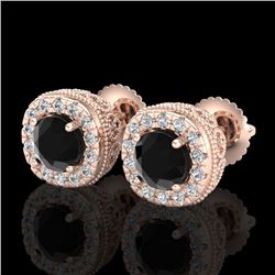 1.69 CTW Fancy Black Diamond Solitaire Art Deco Stud Earrings 18K Rose Gold - REF-121T8M - 37990