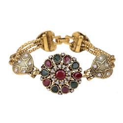 BRACELET - VINTAGE STYLE CRAFTING OF GEMS IN GERMAN STERLING SILVER SETTING WITH 18K GOLD FINISH - R