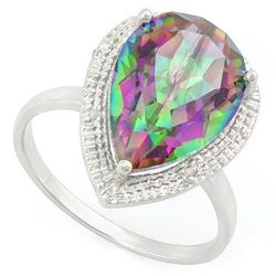 ***** FEATURE ITEM **** RING - 5 1/5 CARAT MYSTIC GEMSTONE & GENUINE DIAMONDS IN 925 STERLING SILVER