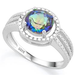 *RING - 2 CARAT OCEAN MYSTIC GEMSTONE & GENUINE DIAMONDS IN 925 STERLING SILVER SETTING - SZ 7 - INC