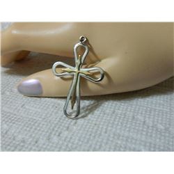 ESTATE - PENDANT - CROSS - "STER ..PPQ???" - GOLD CROSS IN CENTER - 2.5gm - 44mm tall