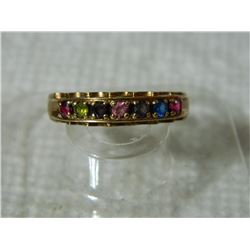 FROM ESTATE - 10K YELLOW GOLD FAMILY RING - 7 GEMS - SZ 10 - 3.5gm
