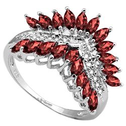 RING - 2.74 CARAT (20 PCS) CREATED GARNET & (12 PCS) DIAMOND IN 925 STERLING SILVER SETTING - RETAIL