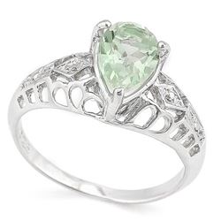 RING - 1 1/5 CARAT GREEN AMETHYST & DIAMOND IN 925 STERLING SILVER SETTING - SZ 7 - RETAIL ESTIMATE 
