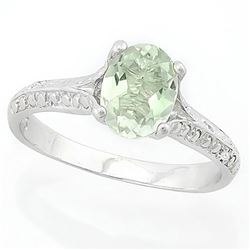 RING - 1 CARAT GREEN AMETHYST & DIAMONDS IN 925 STERLING SILVER SETTING -  SZ 7 - RETAIL ESTIMATE $4