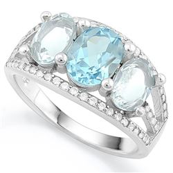 RING - BABY SWISS BLUE TOPAZ & 3 CARAT AQUAMARINE IN 925 STERLING SILVER SETTING - SZ 7 - RETAIL EST