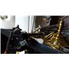 Image 4 : BANKERS LAMP AND SURVEYORS TRIPOD AND BLACK WEB STEREO COMPONENT