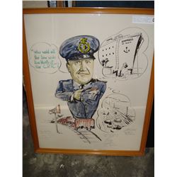 WATER COLOR AND INK ON PAPER "CARICUTURE OF A WINNIPED POLICE OFFICER ON A TRAIN 960"