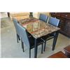 Image 1 : NEW MARBLE LOOK METAL BASE DINING TABLE AND 4 LEATHER CHAIRS, RETAIL $799
