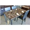 Image 2 : NEW MARBLE LOOK METAL BASE DINING TABLE AND 4 LEATHER CHAIRS, RETAIL $799