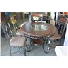 Image 1 : NEW ASHLEY SIGNATURE CARVED ROUND MAHOGANY DINING TABLE WITH GLASS CENTRE AND 4 UPHOLSTERED CHAIRS R