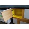 Image 2 : NEW MODERN STORAGE CABINET WITH GREY AND YELLOW ACCENTS, RETAIL $799
