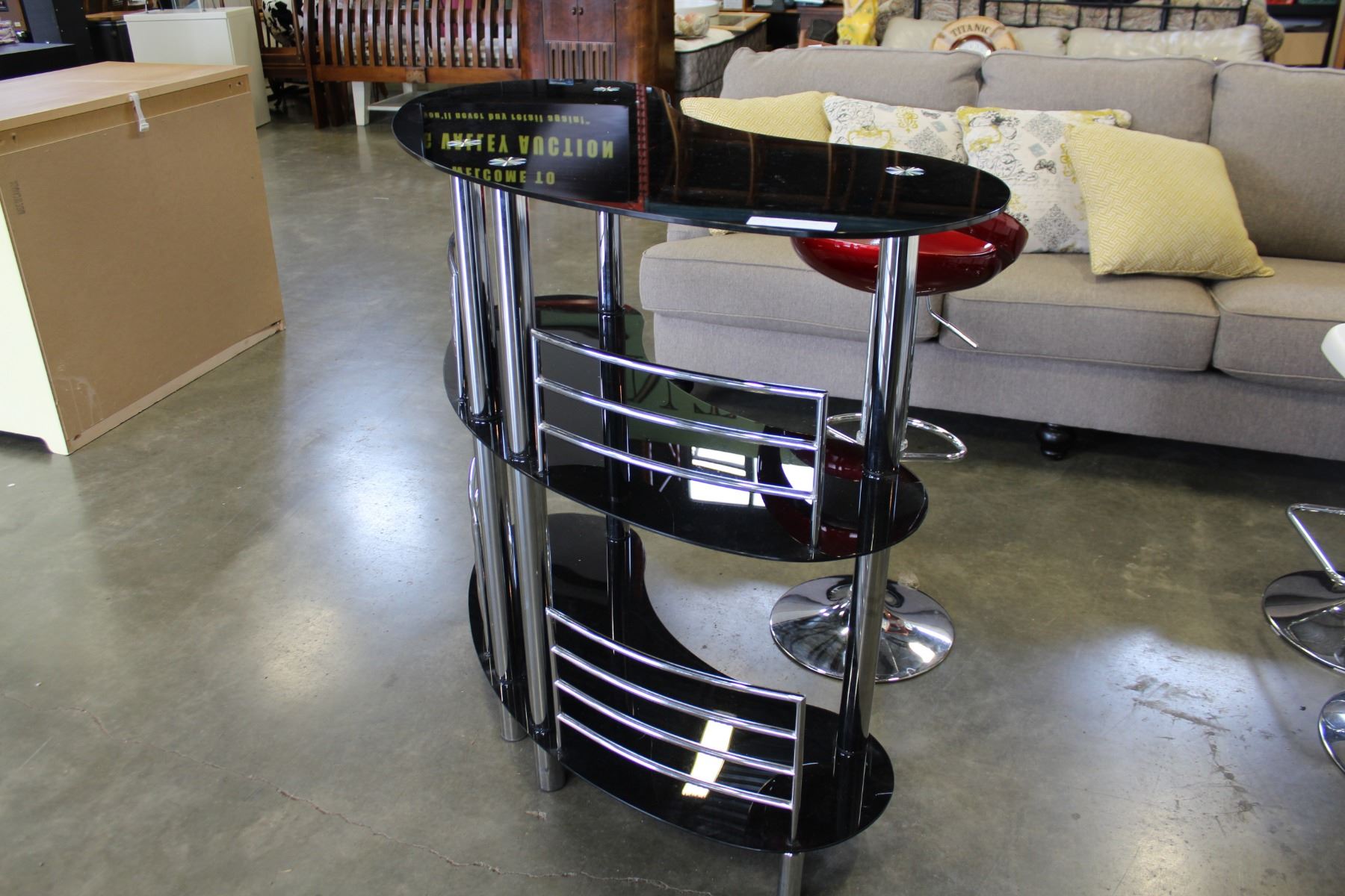 Modern Glass Bar Stool image 4 modern glass and chrome bar and modern red stool