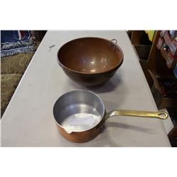 COPPER POT AND BRASS BOWLS