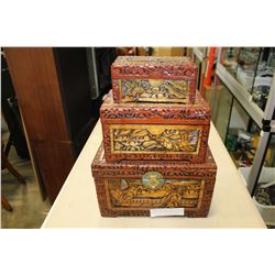 3 CARVED EASTERN BOXES