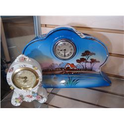 VINTAGE HAND PAINTED MANTLE CLOCK AND SMALL WEST GERMAN CLOCK