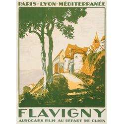 Lacaze, Julien, FLAVIGNY, a colour lithograph poster done by Lacaze in July of 1927. A monochro...