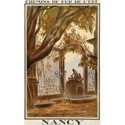 Nancy, CHEMINS DE FER DE L'EST, a colour lithograph poster by Jacques Weismann dated 1928. Prin...