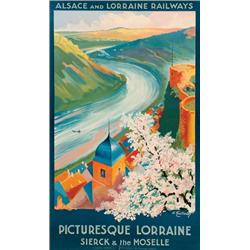 Alsace and Lorraine Railways, PICTURESQUE LORRAINE SIERCK & THE MOSELLE, a colour lithograph po...