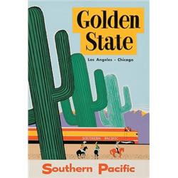 Southern Pacific, GOLDEN STATE LOS ANGELES - CHICAGO, a colourful lithograph poster for the Sou...