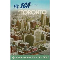 Trans - Canada Air Lines, FLY TCA TO TORONTO, a colour poster of the Toronto skyline circa 1953...