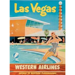 Western Airlines, LAS VEGAS, a colour poster for Las Vegas by Western Airlines. Announcing West...