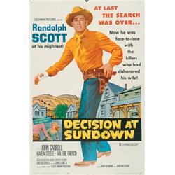 Decision at Sundown, 1957, Columbia Pictures (U.S.). Folded. Condition C with paper loss at mar...