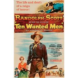 Ten Wanted Men, 1954, Columbia Pictures (U.S.). Folded. Condition C with creasing and repairs o...