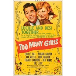 Too Many Girls, 1952, RKO Radio Pictures (U.S.). A scarce Lucille Ball and Desi Arnaz poster. F...