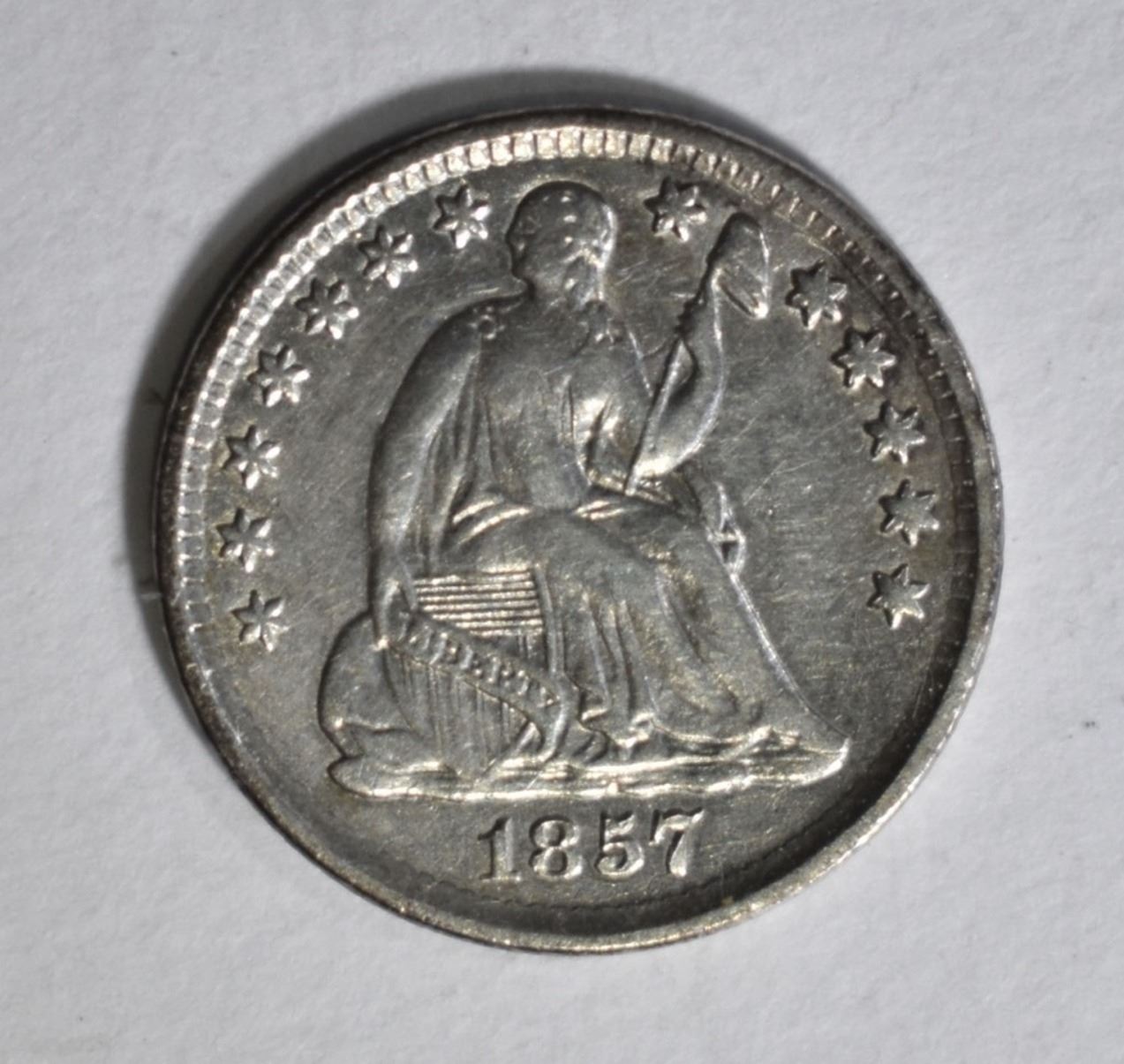 Image 1 1857 Seated Half Dime Xf Image 1 1857 Seated Half Dime Xf