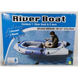 NEW RIVERBOAT WITH 2 OARS, 106"X51" - 3 PERSON.