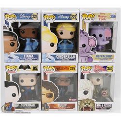 LOT OF 6 VARIOUS POP FIGURES DISNEY,SUPERMAN &