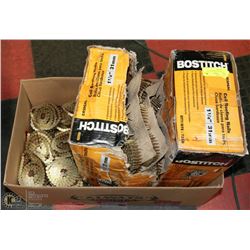 LARGE BOX OF ASSORTED COIL ROOFING NAILS.