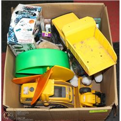 BOX OF TOYS, TONKA TRUCKS, ETC