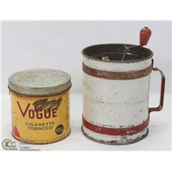 VINTAGE TOBACCO TIN WITH VINTAGE GRINDER